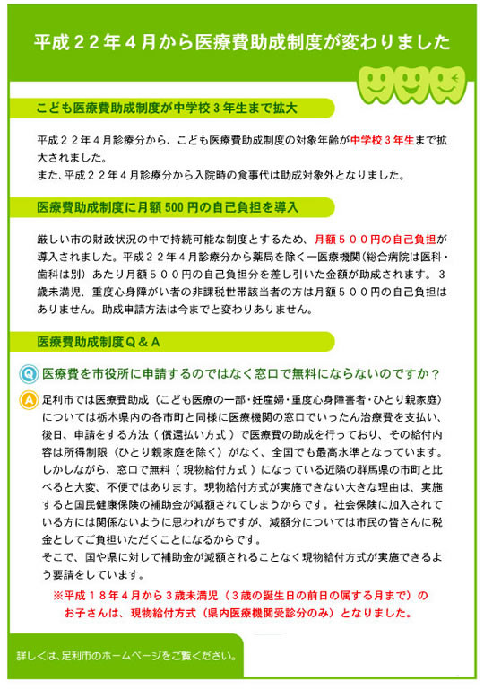 平成22年4月から医療費助成制度が変わりました